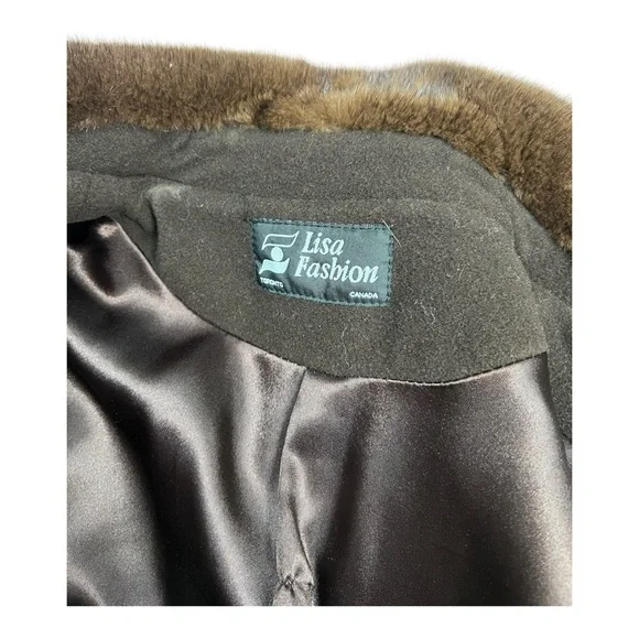 Vintage Elegant Brown Wool/Cashmere Coat With Luxurious Mahogany Mink Fur Collar - Picture 13 of 13